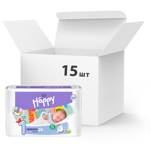 Упаковка дитячих підгузків Bella Baby Happy Newborn 2-5 кг 15 пачок по 25 шт. (BB-054-NB25-004) ТОП в Луцьку