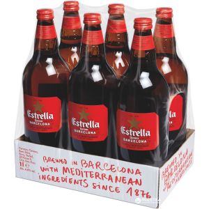 Упаковка пива Estrella Damm Lager світле фільтроване 4.6% 1 л х 6 пляшок (8410793283115)