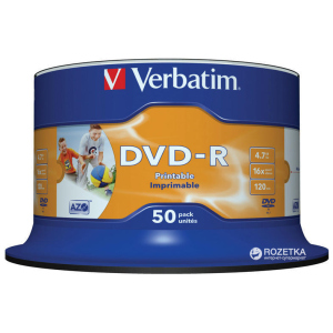 Verbatim DVD-R 4.7 GB 16x Cake 50 шт Printable (43533)