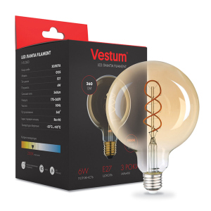 хорошая модель Лампа LED филаментная Vestum "винтаж" golden twist G125 Е27 6Вт 220V 2500К (1-VS-2603)