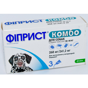 Краплі від бліх та кліщів KRKA Фіприст Комбо на холку 3 піпетки по 2.68 мл для собак масою тіла 20-40 кг (3838989645564) в Луцьку