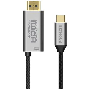 Кабель Promate HDMI-PD60 USB-C/HDMI 4K 60Hz 1.8 м Grey (hdmi-pd60.grey) лучшая модель в Луцке