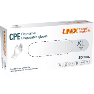 Рукавички одноразові нестерильні, неопудрені CPE Unex Medical Products розмір XL 200 шт. - 100 пар Білі (77-40-2) ТОП в Луцьку