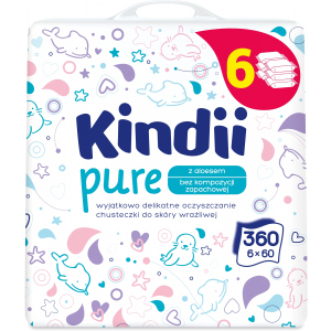 Влажные салфетки для младенцев и детей Kindii Pure 6х60 шт (5900095023654) лучшая модель в Луцке