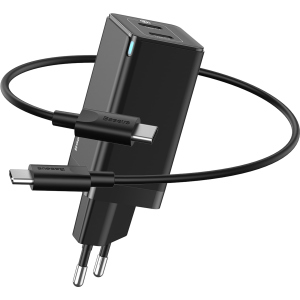 Зарядний пристрій Baseus GaN2 QC C+C 45W + Cable Type-C 100W Black (CCGAN-M01) краща модель в Луцьку