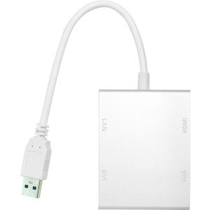 Перехідник PowerPlant USB 3.0 - HDMI, DVI, VGA, RJ45 Gigabit Ethernet Білий (CA912087) ТОП в Луцьку