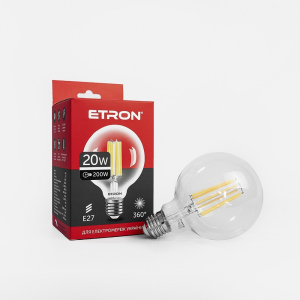 LED лампа ETRON Filament 1-EFP-172 G95 E27 20W 4200K clear glass лучшая модель в Луцке