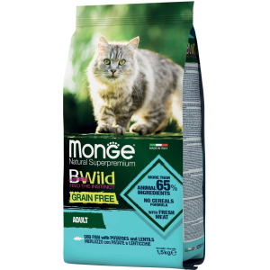 хорошая модель Сухой корм для котов Monge Cat Bwild GR.FREE со вкусом трески 1.5 кг (8009470012058)