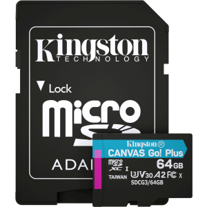 Kingston MicroSDXC 64GB Canvas Go! Plus Class 10 UHS-I U3 V30 A2 + SD-адаптер (SDCG3/64GB) ТОП в Луцьку