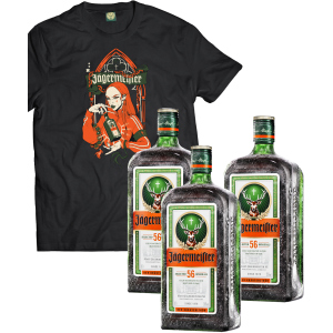 Лікер Jagermeister 0.7 л 35% 3 пляшки (+ексклюзивна футболка) (DESIGN 3) p.XL (4067700013018_G_XL) в Луцьку