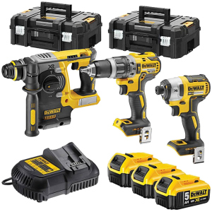 Набір з трьох інструментів безщіткових DeWalt 18 В XR Li-lon, 5 Ач, валіза, 3 акумулятори та зарядний пристрій (DCK368P3T) надійний