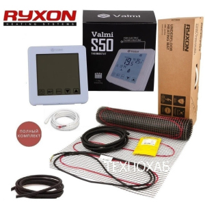 Теплый пол RYXON HM/11м² /2200Ват/ 200Вт/м² двухжильный нагревательный мат с сенсорным программируемым терморегулятором Valmi S50 надежный