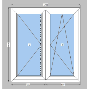 Окно металлопластиковое Koning 70 mm 2-створчатое поворотно-откидное, поворотное, фурнитура Vorne, 1300х1400 мм, белое рейтинг