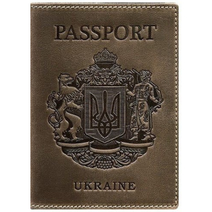 Новый Обложка для паспорта кожаная с украинским гербом BlankNote BN-OP-UA-o Темно-коричневая ТОП в Луцке