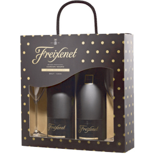 Вино игристое Freixenet Cava Cordon Negro белое брют 0.75 л 11.5% 2 шт + 2 бокала (8410036029968)