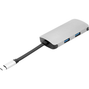 USB-хаб PowerPlant Type-C - HDMI 4K, USB 3.0, USB Type-C, RJ45 Grey (CA911691) в Луцьку