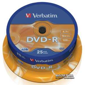 Verbatim DVD-R 4,7 GB 16x Cake 25 шт (43522) лучшая модель в Луцке