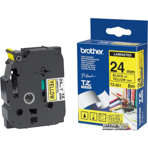 Лента Brother 24mm Laminated yellow Print black (TZE651) ТОП в Луцьку