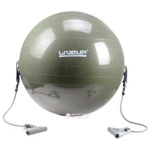 М'яч для фітнесу LiveUP із еспандером 65 см Green (LS3227) ТОП в Луцьку