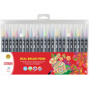 Фломастери-пензлики Maxi Real Brush 24 кольори (MX15230) краща модель в Луцьку