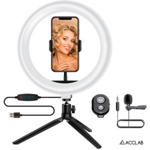Комплект блогера 4в1 ACCLAB Ring of Light (Держатель с LED лампой, микрофон и Bluetooth управление, AL-LR101MB) (1283126502057) в Луцке