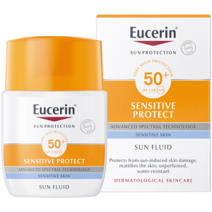 Сонцезахисний флюїд для обличчя Eucerin для чутливої ​​шкіри SPF 50 50 мл (4005800147005) краща модель в Луцьку