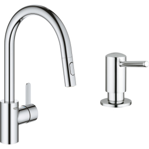 Кухонний змішувач з висувним виливом GROHE Eurosmart Cosmopolitan 31481001 + дозатор Contemporary 40536000 надійний