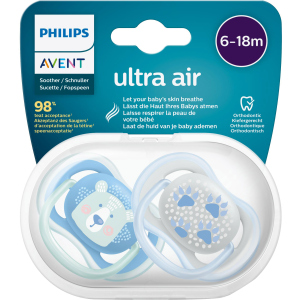 Пустушка ортодонтична Philips AVENT Ultra Air з декором для хлопчиків 6-18 міс 2 шт (SCF085/03) ТОП в Луцьку