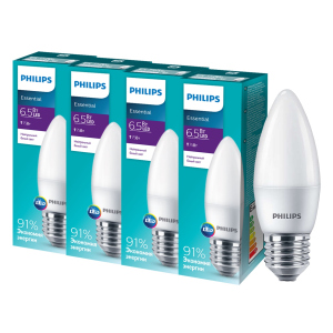 Светодиодная лампа Philips ESSLEDCandle 6.5 E27 840 B35NDFR RCA (929001887207R) 4 шт ТОП в Луцке