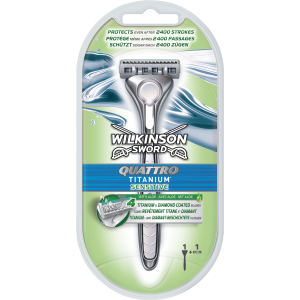 Бритва для гоління Wilkinson Sword Quattro Titanium Sensitive 2 картриджа (4027800536269) краща модель в Луцьку