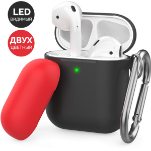 Двоколірний Силіконовий чохол AhaStyle з карабіном для Apple AirPods Black red (AHA-01460-BBR) в Луцьку