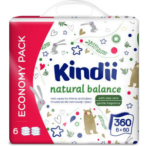 Влажные салфетки для младенцев и детей Kindii Natural Balance 6х60 шт (5900095029137) ТОП в Луцке