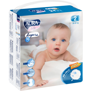 Подгузники одноразовые для детей AURA baby 2/S 3-6 кг mega-pack 70 шт (4752171003279) лучшая модель в Луцке