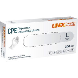 Перчатки одноразовые нестерильные, неопудреннные CPE Unex Medical Products размер L 200 шт. — 100 пар Белые (4870238550808) ТОП в Луцке