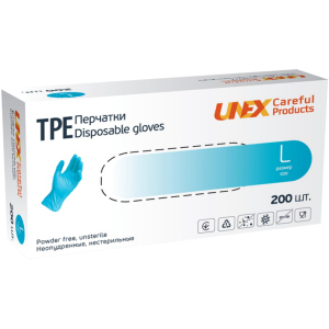 Перчатки TPE Unex Medical Products неопудренные нестерильные размер L 200 шт. — 100 пар Голубые (77-47-1) в Луцке