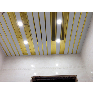 Реечный алюминиевый потолок Бард ППР-083 цвет белый глянец + золото зеркальное готовый комплект