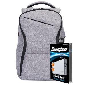 Рюкзак для ноутбука Energizer EPB005 15.6" Grey + УМБ UE10004QC White (EPB005-GY+UE10004QC) лучшая модель в Луцке