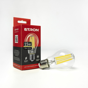 LED лампа ETRON Filament 1-EFP-103 A60 15W 3000K E27 краща модель в Луцьку