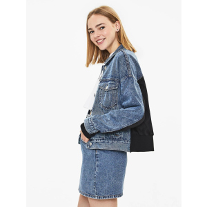 Джинсова куртка Bershka XAZ238714DCAQ XS Синя з чорним (DD8000004775050) ТОП в Луцьку