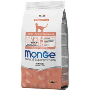 Сухий корм для дорослих котів всіх порід Monge Cat Monoprotein Adult Salmone 1.5 кг (8009470005517)