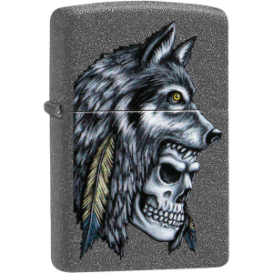 Зажигалка Zippo 211 Wolf Skull Feather Design Серая (Zippo 29863) ТОП в Луцке