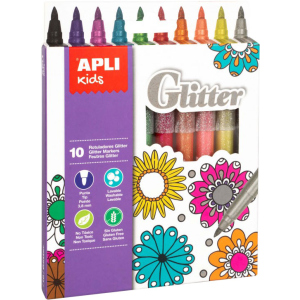 Набор маркеров Apli Kids Glitter с блестками 10 цветов (18218) (8410782182184) ТОП в Луцке