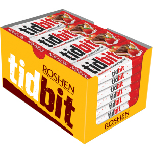 Упаковка шоколадних батончиків Roshen TidBit з начинкою Полунично-йогуртовий тарт 50 г х 28 шт (4823077630521) краща модель в Луцьку