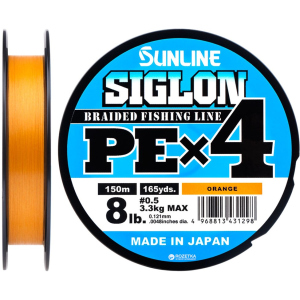 Шнур Sunline Siglon PE х4 150 м # 0.5/0.121 мм 3.3 кг Оранжевый (16580929) надежный