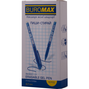 Набір гелевих ручок Buromax Erase Slim Пиши-прай 0.7 мм Синій корпус 12 шт (BM.8301-01) краща модель в Луцьку