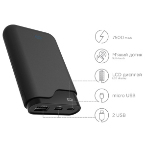 УМБ Ergo 7500 mAh Type-C Rubber Black (LI-U3) лучшая модель в Луцке