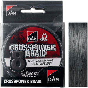 Шнур DAM Crosspower 8-Braid 150 м 0.15 мм 9.0 кг Темно-сірий (66588) ТОП в Луцьку