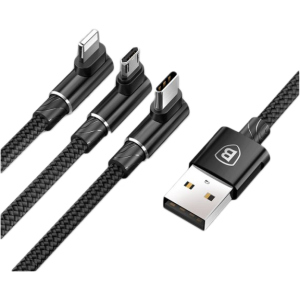 Кабель Baseus MVP 3 in 1 Mobile Game Cable USB for M+L+T 3.5A 1.2 м Black (CAMLT-WZ01) ТОП в Луцьку