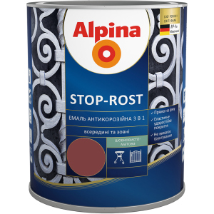 Емаль Alpina Stop-Rost 3 в 1 Ral 3011 Шовковисто-матова 0.75 л Червоно-коричнева (948103634) в Луцьку