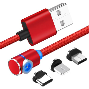 Магнітний кабель USB XoKo SC-370 Magneto Game Red 3 в 1 - Lightning, Micro USB, Type-C 1 м (SC-370MGNT-RD) краща модель в Луцьку